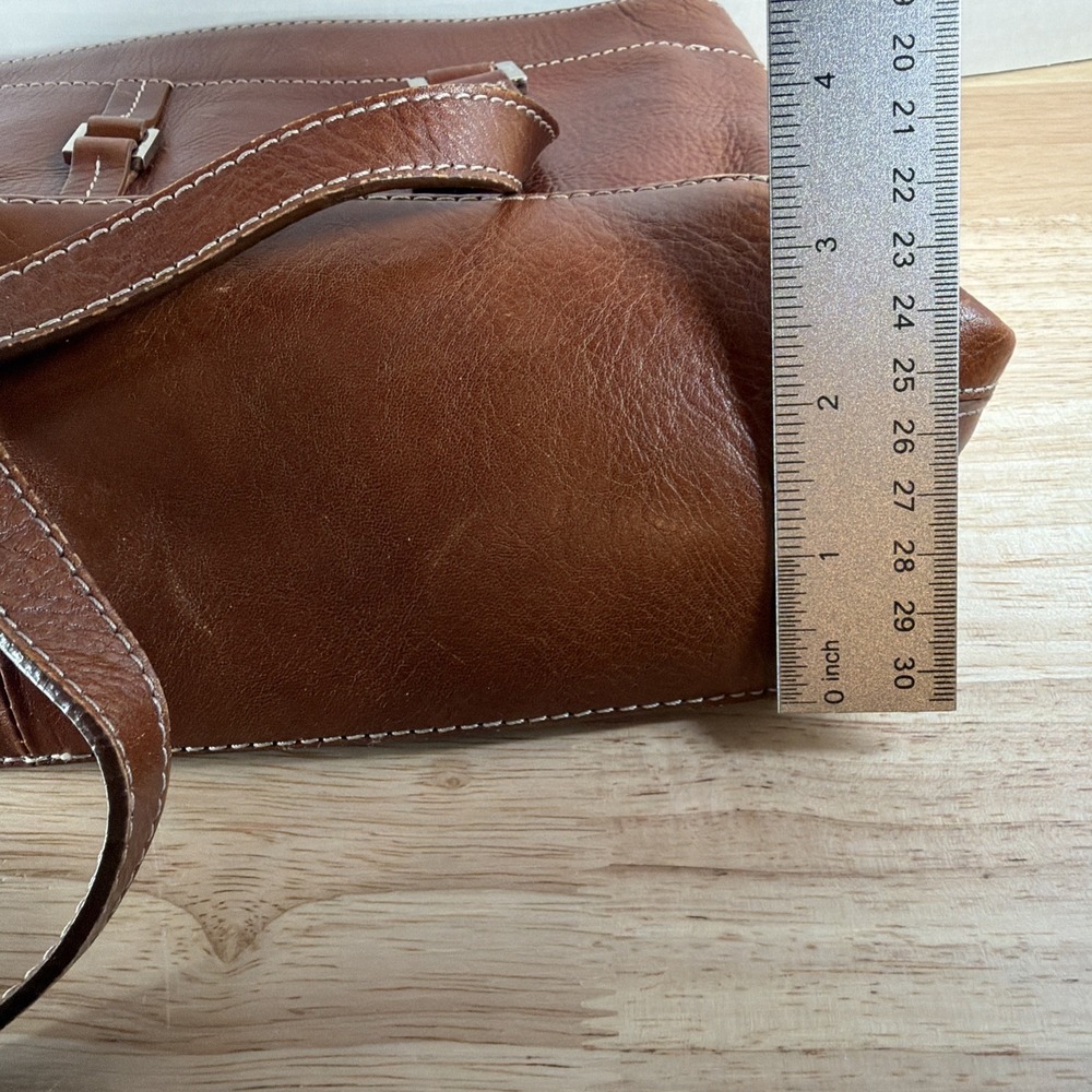 Etienne Aigner Brown Leather Shoulder Bag Zip Up Brown Interior Cloth Buckles - Picture 13 of 13